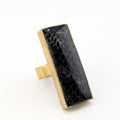 Gold ring with a black snakeskin inlay on a white background
